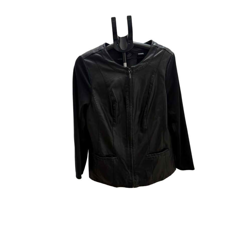 Alfani Mixed Media Faux Leather and Viscose Jacket Women's Size 1X Zipper Front